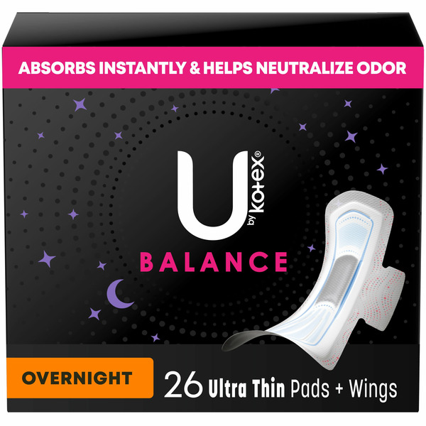 Feminine Care U by Kotex Balance Ultra Thin Overnight Pads with Wings hero