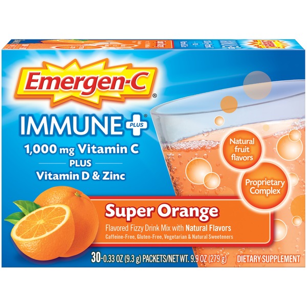 Cold, Flu & Allergy Emergen-C Immune+ Fizzy Drink Mix Pkts Super Orange hero