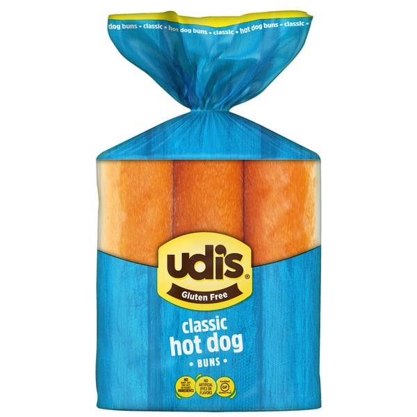 Frozen Breads & Doughs Udi's Gluten Free Frozen Classic Hot Dog Buns hero