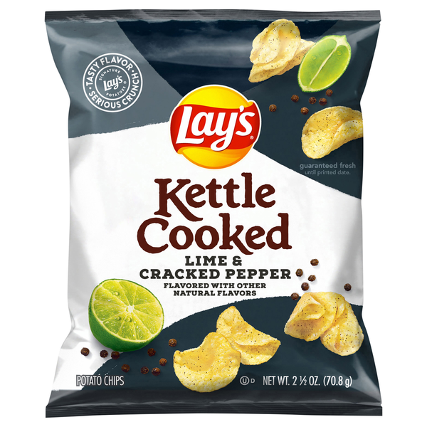 Chips & Pretzels Lay's Kettle Cooked Potato Chips Lime & Cracked Pepper hero