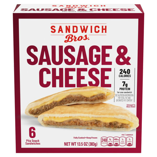 Breakfast Sandwich Bros. Sausage and Cheese, Frozen Breakfast Sandwich, Microwave Meal hero