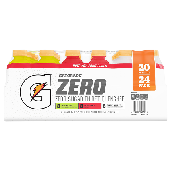 Energy & Sports Drinks Gatorade Zero, Variety Pack (Lemon-Lime, Fruit Punch, Glacier Cherry) - Case hero