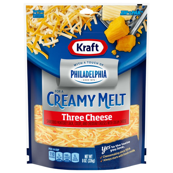 Cheese Kraft Shredded Three Cheese with a Touch of Philadelphia hero