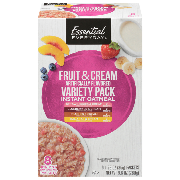 Essential Everyday Instant Oatmeal, Fruit & Cream, Variety Pack hero