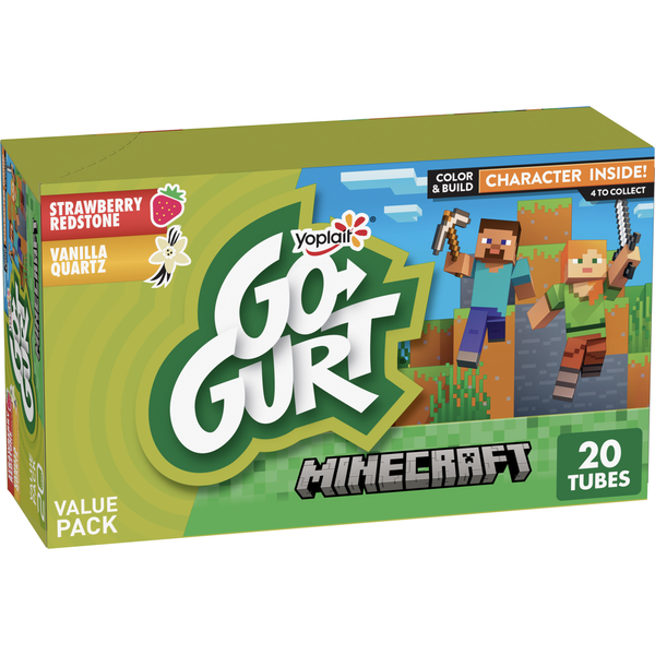 Yogurt Go-Gurt Minecraft Strawberry and Vanilla Quartz Kids Fat Free Yogurt Tubes hero