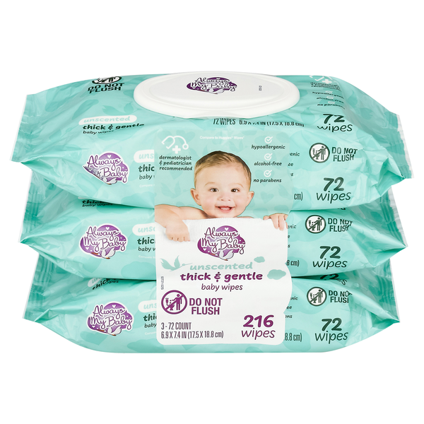 Diapers & Wipes Always My Baby Thick & Gentle Baby Wipes Fragrance Free 72 ct - 3 pk hero