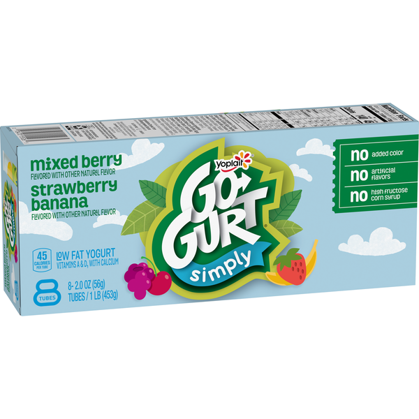 Yogurt Simply Go-Gurt Mixed Berry and Strawberry Banana Kids Yogurt Tubes hero