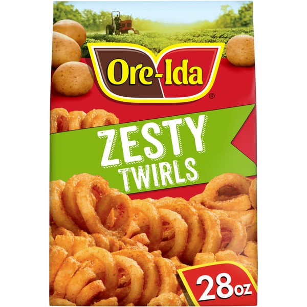 Frozen Appetizers & Sides Ore-Ida Zesty Curly Seasoned French Fries Fried Food Snacks Frozen Potatoes hero