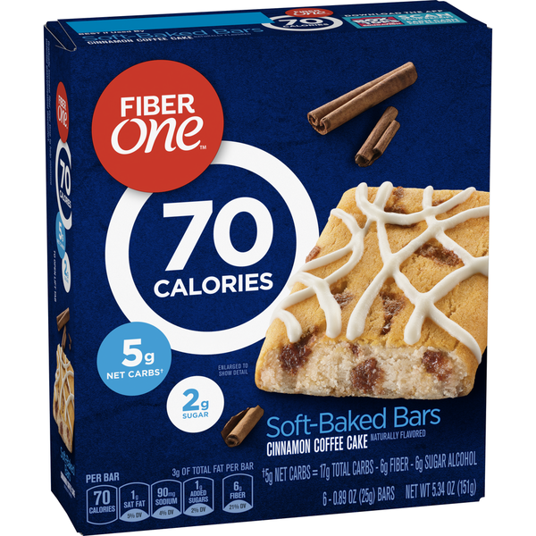 Breakfast Bars & Pastries Fiber One 70 Calorie Cinnamon Coffee Cake Soft-Baked Bars hero