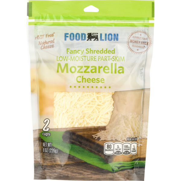 Packaged Cheese Food Lion Natural Fancy Shredded Part Skim Mozzarella Cheese hero