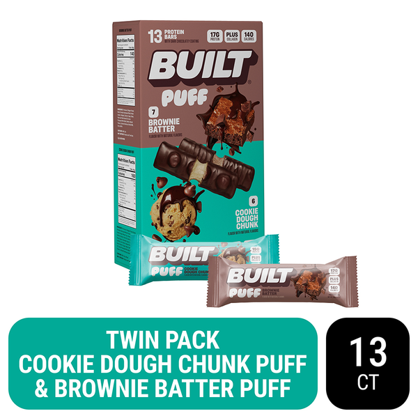 Energy & Granola Bars BUILT Protein Puff Bar Twin Pack of 13 Bars (Cookie Dough Chunk & Brownie Batter hero