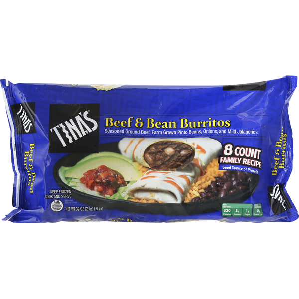 Frozen Meals Tina's Burritos, Beef & Bean, Family Recipe hero