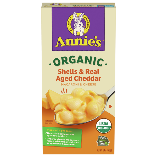 Instant Foods Annie's Macaroni & Cheese, Organic, Shells & Real Aged Cheddar hero