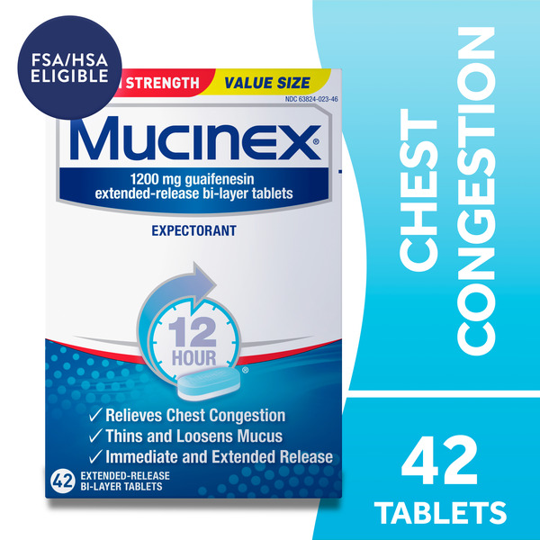 Cold, Flu & Allergy Mucinex Maximum Strength 12 Hour Extended Release Tablets, 1200 mg, Chest Congestion hero