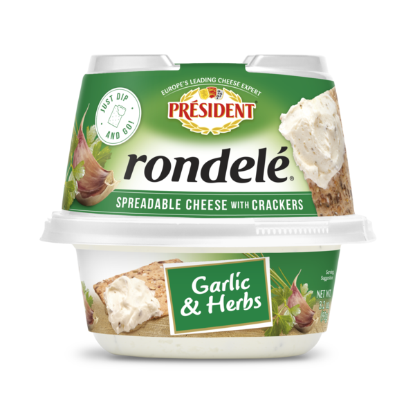 Crackers Président President Rondele Garlic & Herbs with crackers hero