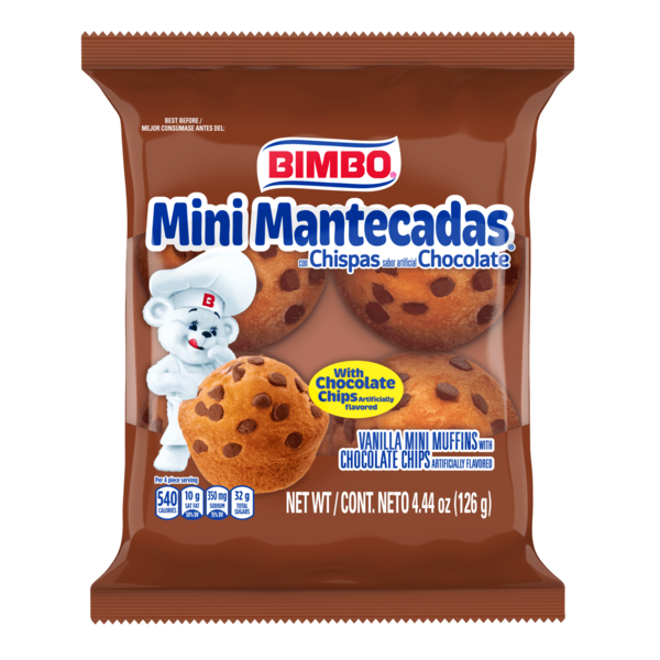 Candy & Chocolate Bimbo  Mini Mantecadas Muffins with Chocolate Chips, 4  count, Vanilla Mini Muffins hero