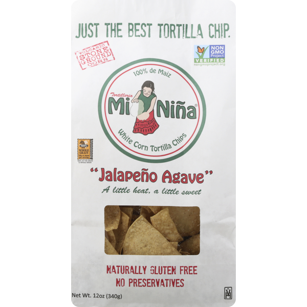 Chips & Pretzels Mi Nina Tortilla Chips, White Corn, Jalapeno Agave hero