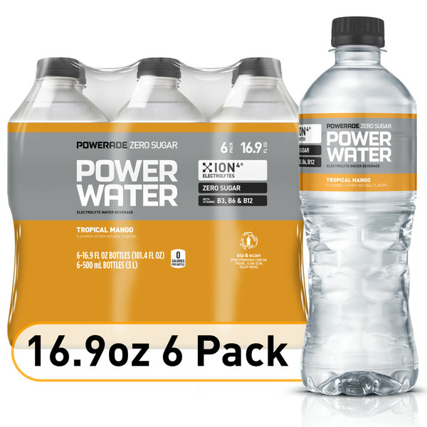 Energy & Sports Drinks POWERADE Power Water, Tropical Mango, 6 Pack hero