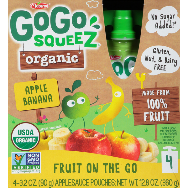 Canned Fruit & Applesauce GoGo Squeez Applesauce, Organic, Apple Banana, Fruit On The Go, 4 Pack hero