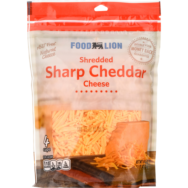 Packaged Cheese Food Lion Natural Shredded Sharp Cheddar Cheese hero