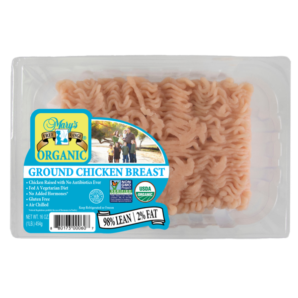 Packaged Meat Mary's Free Range Organic Ground Chicken Breast, 98/2 hero