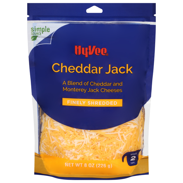 Packaged Cheese Hy-Vee Cheese, Cheddar Jack, Finely Shredded hero