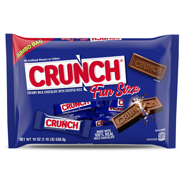 Candy & Chocolate Crunch 100% Milk Chocolate Fun Size Candy Bars, Individually Wrapped Bars hero