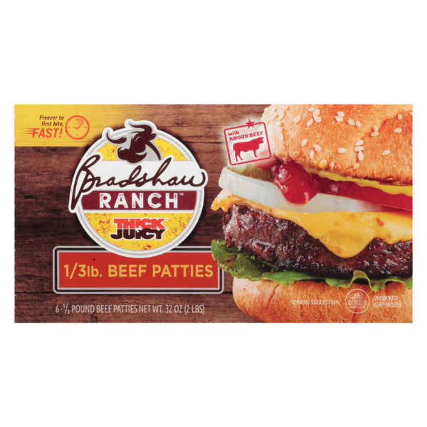 Packaged Meat Bradshaw Ranch Thick N Juicy 1/3 lb. Beef Patties hero