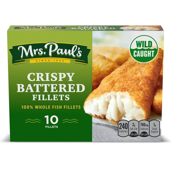 Frozen Meat & Seafood Mrs. Paul's Crispy Battered Fish Fillets hero