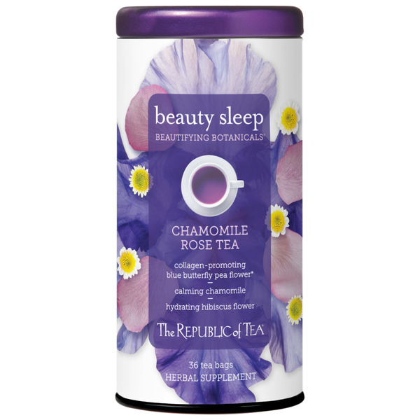 Coffee The Republic of Tea Beauty Sleep, Beautifying Botanicals Chamomile Rose Herbal Tea hero