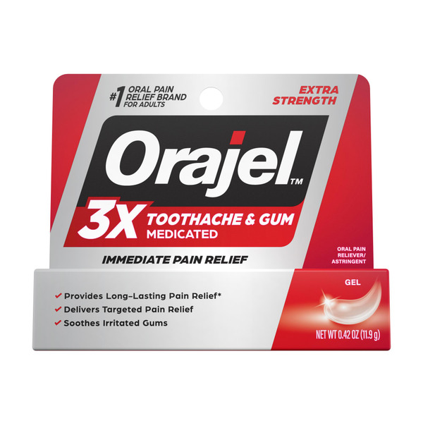 Oral Hygiene Orajel 3x Medicated for Toothache & Gum, Instant Pain Relief, Gel hero