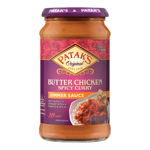 Butter Patak's Spicy Butter Chicken Curry Indian Simmer Sauce, Spicy hero