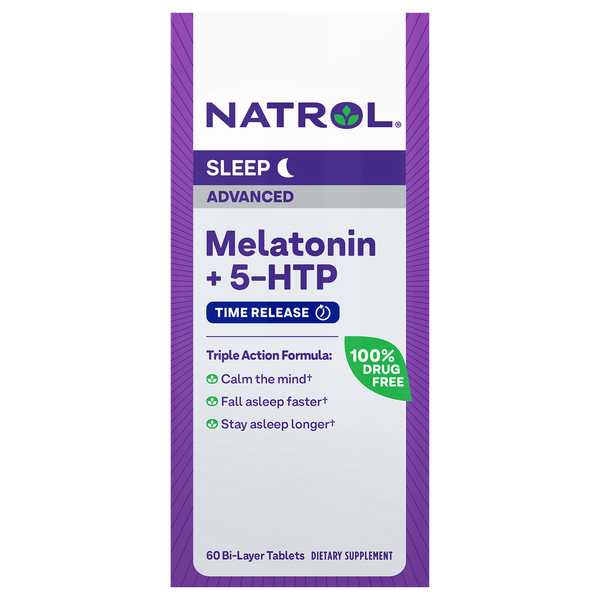 Stress & Sleep Aids Natrol Melatonin + 5-HTP, Advanced, Sleep, Time Release, Bi-Layer Tablets hero