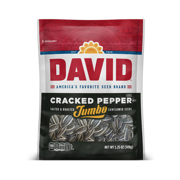 Nuts, Seeds & Dried Fruit DAVID Roasted and Salted Cracked Pepper Jumbo Sunflower Seeds hero