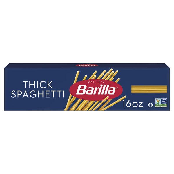 Dry Pasta Barilla Thick Spaghetti - Non-GMO Pasta Made with Durum Wheat Semolina & Kosher hero