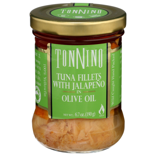 Canned Meat & Seafood Tonnino Tuna Fillets with Jalapeno, in Olive Oil, Mild hero