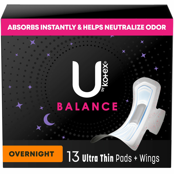 Feminine Care U by Kotex Balance Ultra Thin Overnight Pads with Wings hero