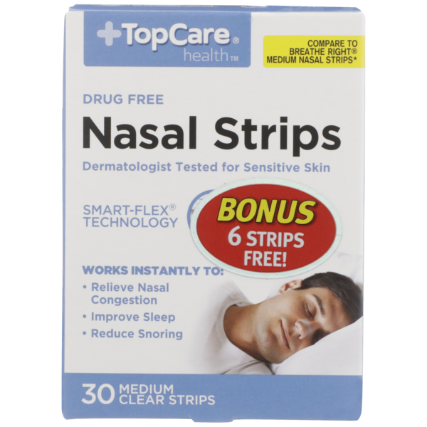 Stress & Sleep Aids TopCare Medium Nasal Strips, Clear hero