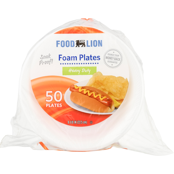 Plates, Bowls, Cups & Flatware Food Lion Foam Plates, Heavy Duty, 8.875 Inch hero