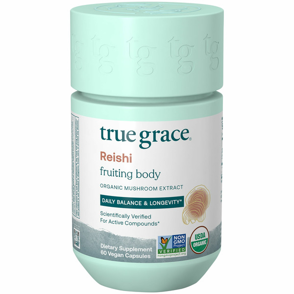 True Grace Health Reishi Fruiting Body Organic Mushroom Extract Daily Balance & Longevity Dietary Supplement Vegan Capsules hero