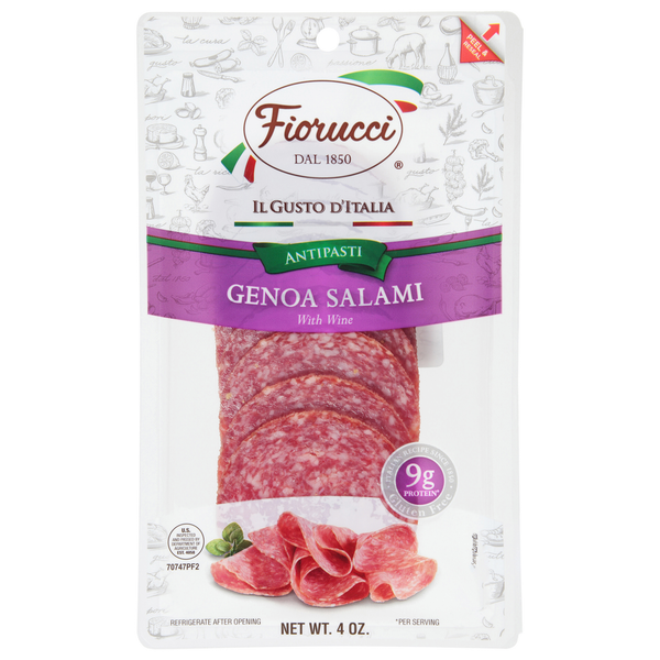 Lunch Meat Fiorucci Pre-Sliced Genoa Salami,  Easy-to-Open Resealable Package hero