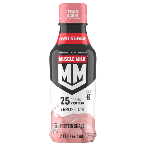 Protein & Meal Replacements MUSCLE MILK Protein Shake, Strawberries 'N Creme, Zero Sugar hero