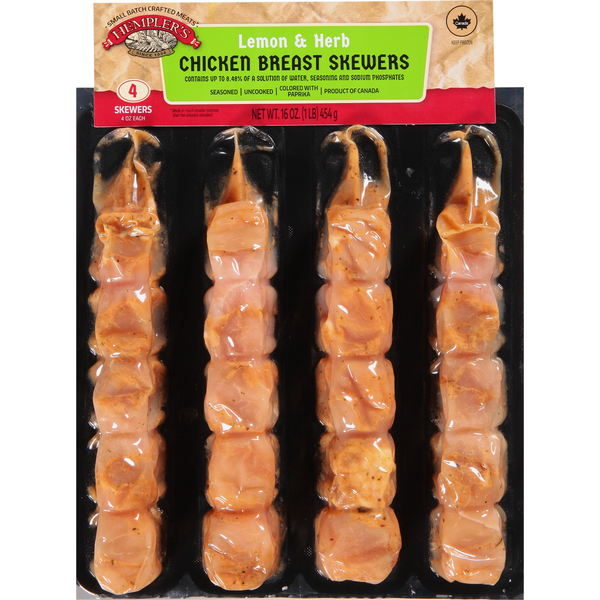 Prepared Meals Hempler's Chicken Breast Skewers, Lemon & Herb hero