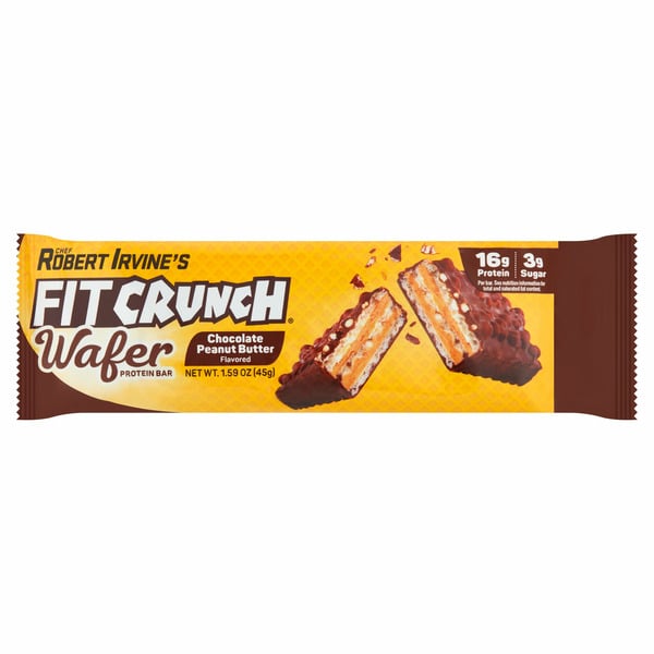 Energy & Granola Bars Chef Robert Irvine's Fit Crunch Chocolate Peanut Butter Flavored Wafer Protein Bar hero