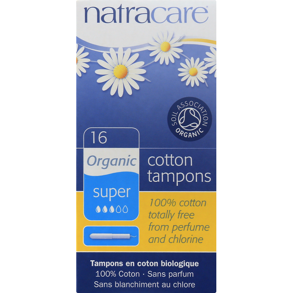 Feminine Care Natracare Tampons, Cotton, Organic, Super hero