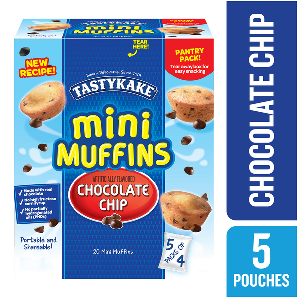 Breakfast Bakery Tastykake Chocolate Chip Mini Muffins, Portable, Chocolate Chip Flavored Muffins hero