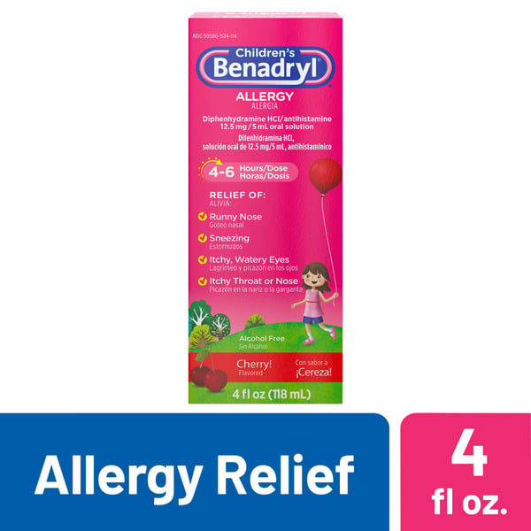 Cold, Flu & Allergy Benadryl Children's Allergy Relief Liquid, Cherry Flavor hero