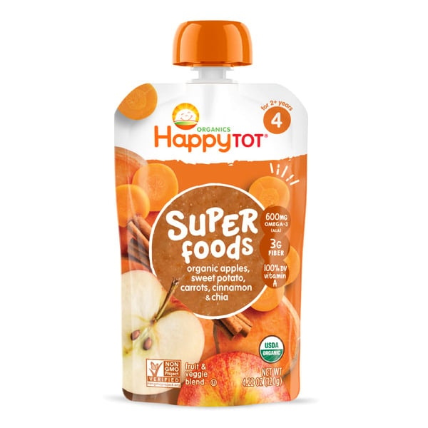 Baby Food & Formula Happy Tot Organics Superfoods Stage 4 Apples, Sweet Potatoes, Carrots & Cinnamon + Super Chia Pouch hero