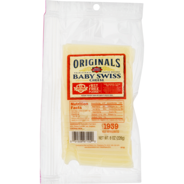 Packaged Cheese Dietz & Watson Originals Baby Swiss Cheese, Pre-Sliced hero