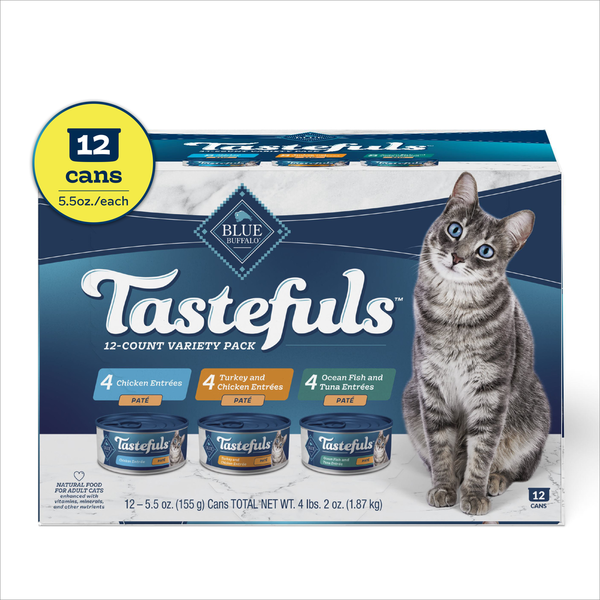 Cat Food & Care Blue Buffalo Tastefuls Natural Wet Cat Food, Chicken, Turkey & Chicken, Ocean Fish & Tunas hero